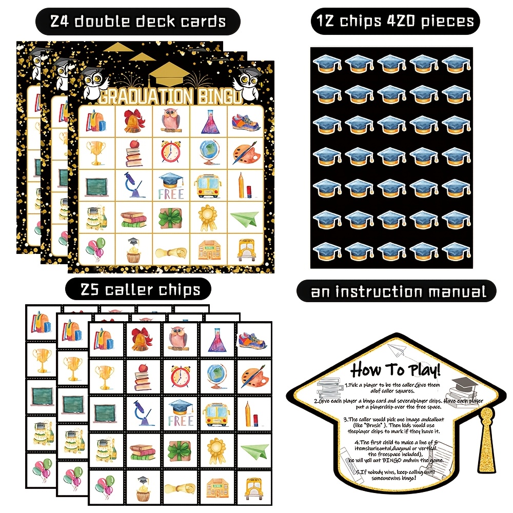 Party Games College - 2026 Black Gold Graduation Bingo Game