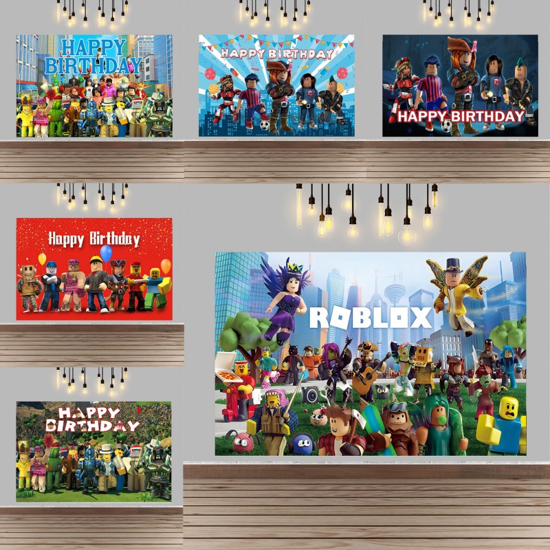 Party Games In Roblox - Cartoon Roblox Birthday Party Decoration Background